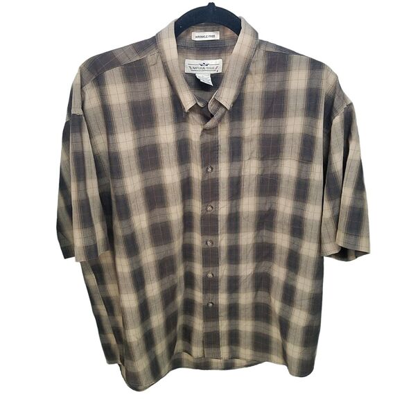 Natural Issue Mens Sz L Brown Plaid Short Sleeve Button Down Shirt - Picture 1 of 9
